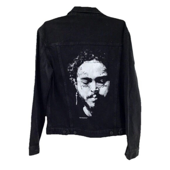 H&M Limited Edition POST MALONE Concert Tour JEAN JACKET Men Small Black NEW - Picture 1 of 8